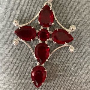 RED MOZAMBIQUE GARNET CROSS SET IN SILVER ON A 18” .925 STERLING SILVER NECKLACE